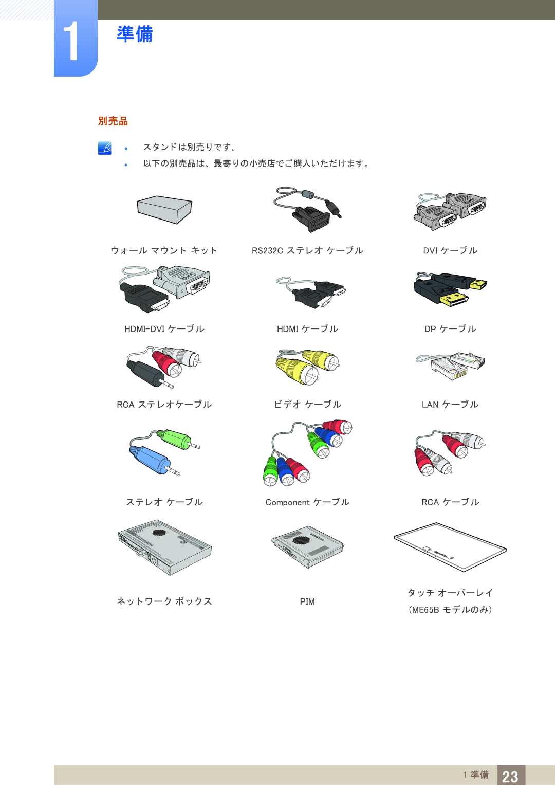 Samsung LH65MEBPLGC/XJ, LH75MEBPLGC/XJ manual 別売品 