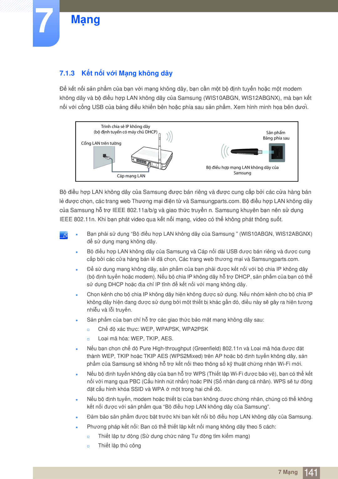 Samsung LH65MEBPLGC/XY, LH75MEBPLGC/XY manual 3 Kết nối với Mạng không dây 