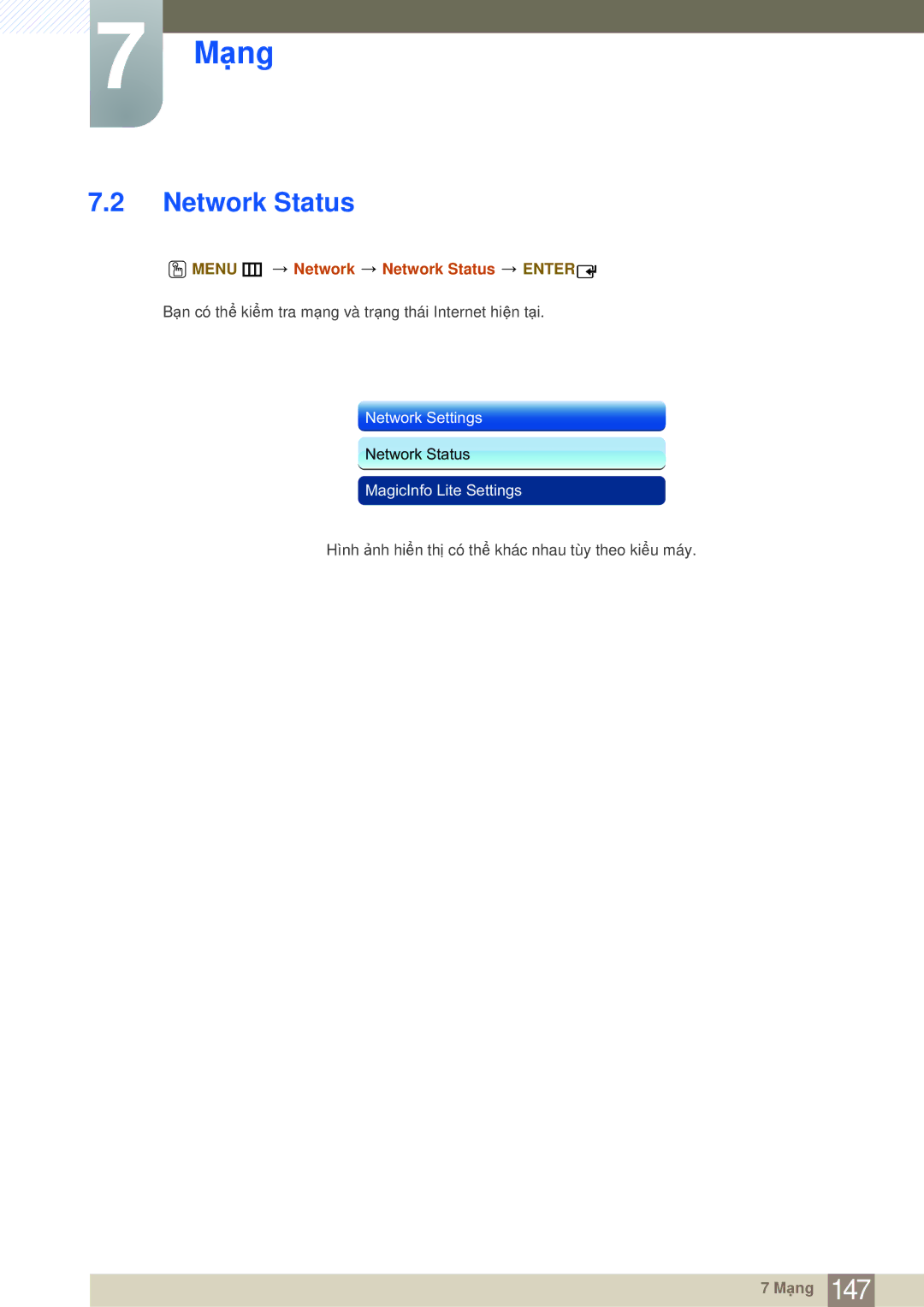 Samsung LH65MEBPLGC/XY, LH75MEBPLGC/XY manual Menu m Network Network Status Enter 