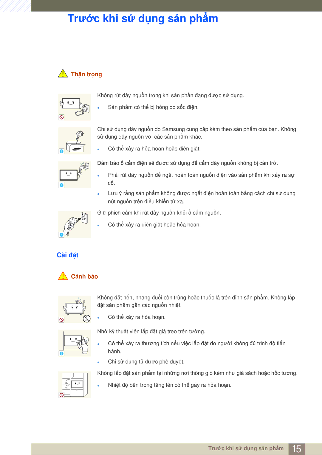 Samsung LH65MEBPLGC/XY, LH75MEBPLGC/XY manual Cài đặt, Thận trọng 