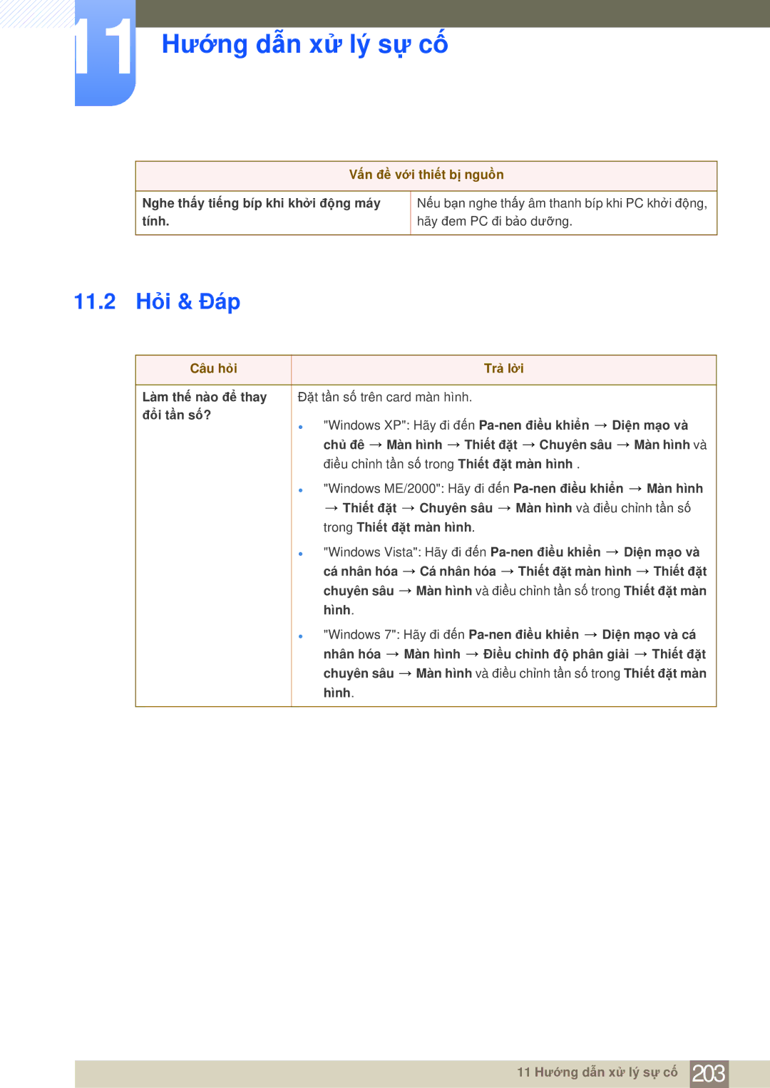 Samsung LH65MEBPLGC/XY, LH75MEBPLGC/XY manual 11.2 Hỏi & Đáp, Vấn đề với thiết bị nguồn, Câu hỏi Trả lời, Thiết đặt 