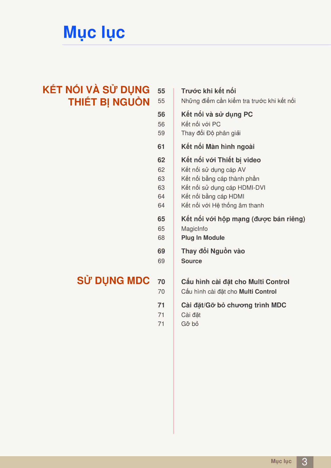 Samsung LH65MEBPLGC/XY, LH75MEBPLGC/XY manual KẾT NỐI VÀ SỬ Dụng Thiết BỊ Nguồn SỬ Dụng MDC 