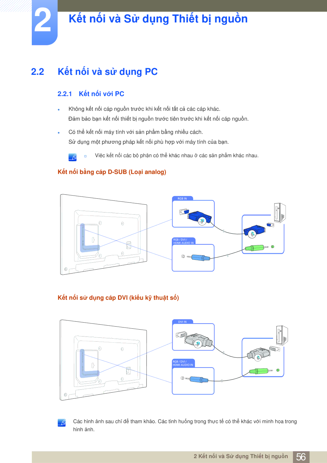 Samsung LH75MEBPLGC/XY, LH65MEBPLGC/XY manual Kết nối và sử dụng PC, 1 Kết nối với PC, Kết nối bằng cáp D-SUB Loại analog 