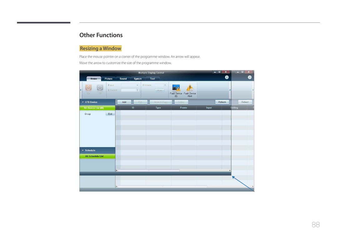 Samsung LH75MECPLGC/EN, LH75MECPLGC/UE, LH75MECPLGC/NG, LH75MECPLGC/XY manual Other Functions, Resizing a Window 