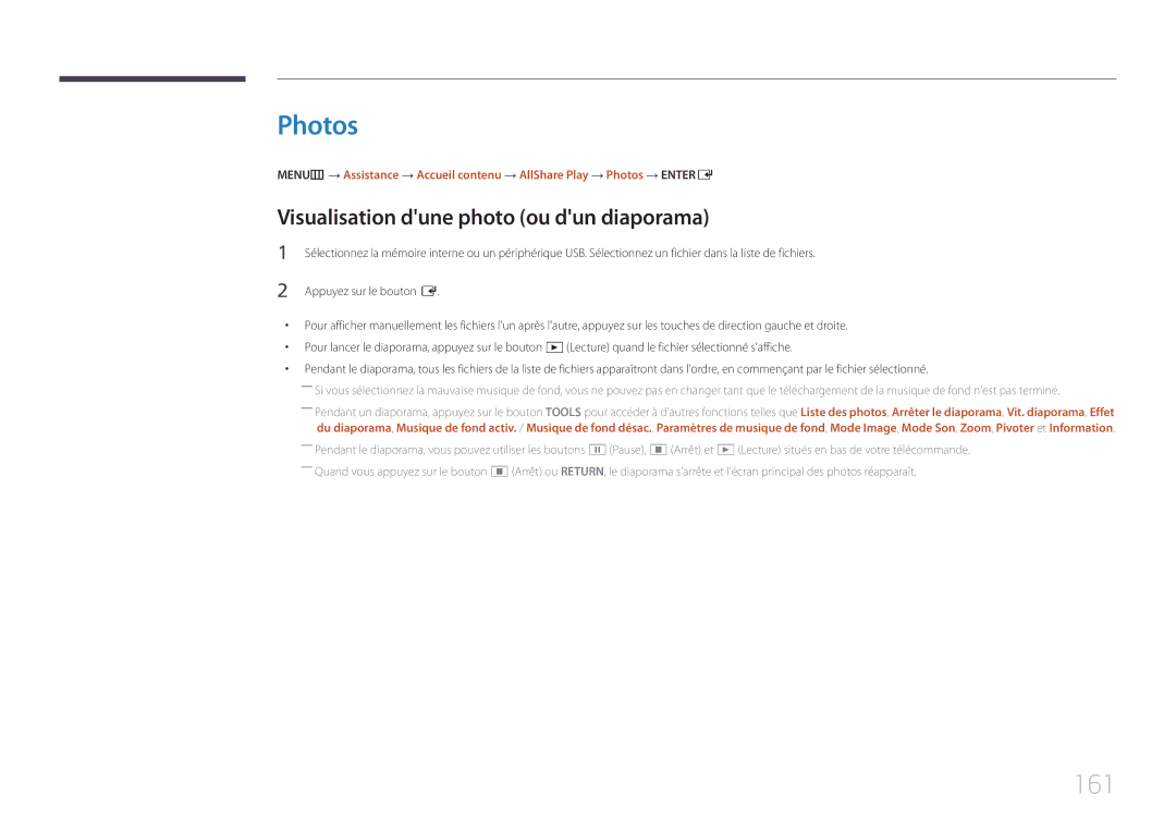 Samsung LH75MECPLGC/EN manual Photos, 161, Visualisation dune photo ou dun diaporama 