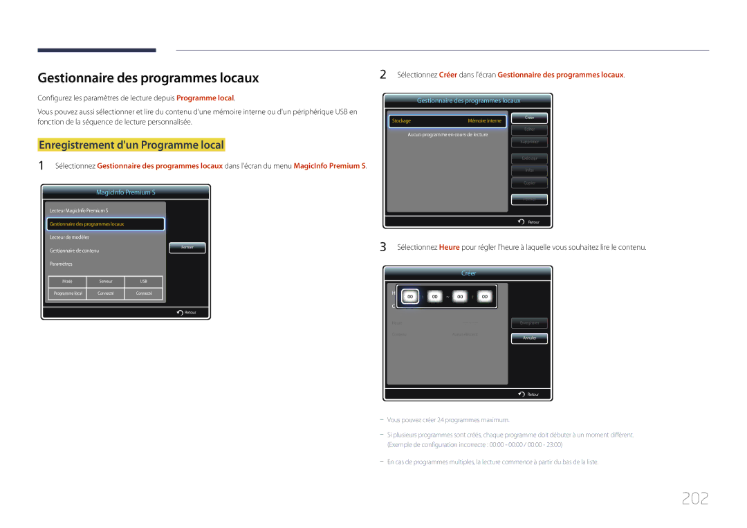 Samsung LH75MECPLGC/EN manual 202, Gestionnaire des programmes locaux 