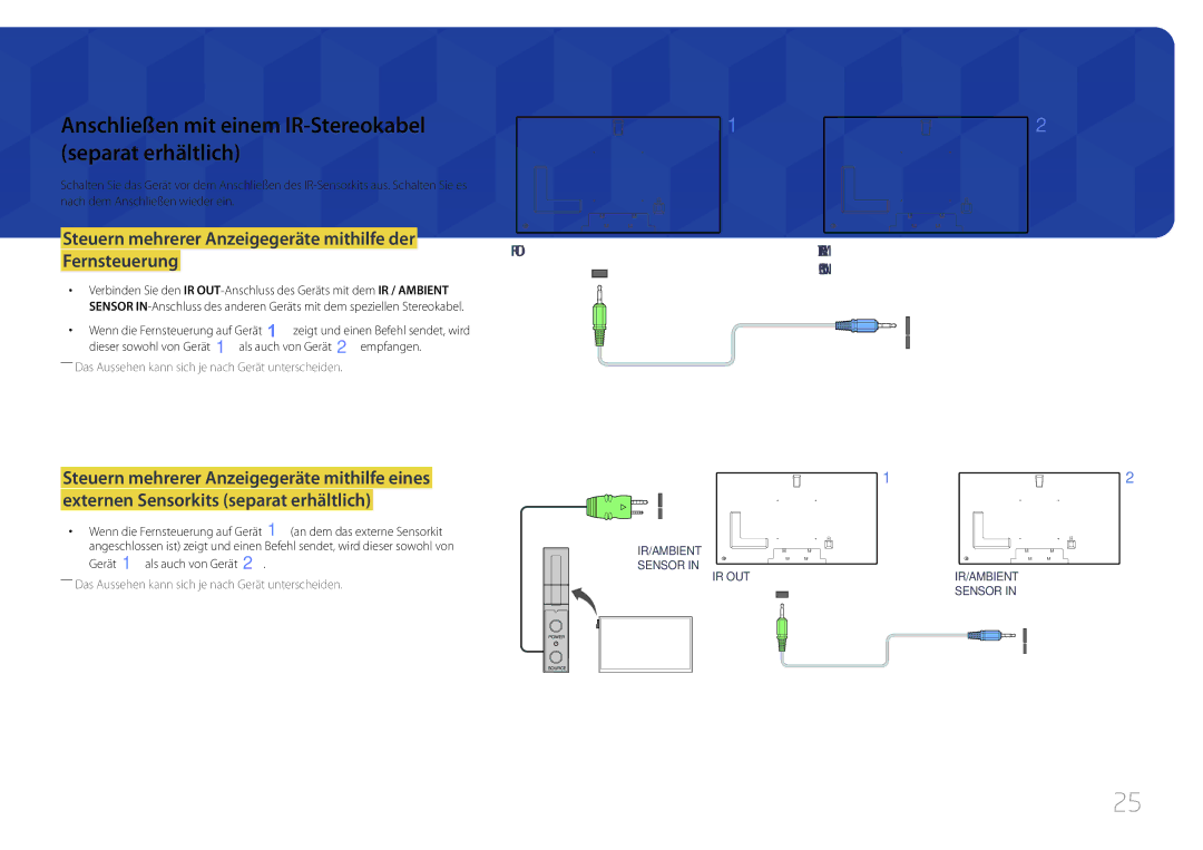 Samsung LH75MECPLGC/EN manual Anschließen mit einem IR-Stereokabel Separat erhältlich, Gerät 1 als auch von Gerät 