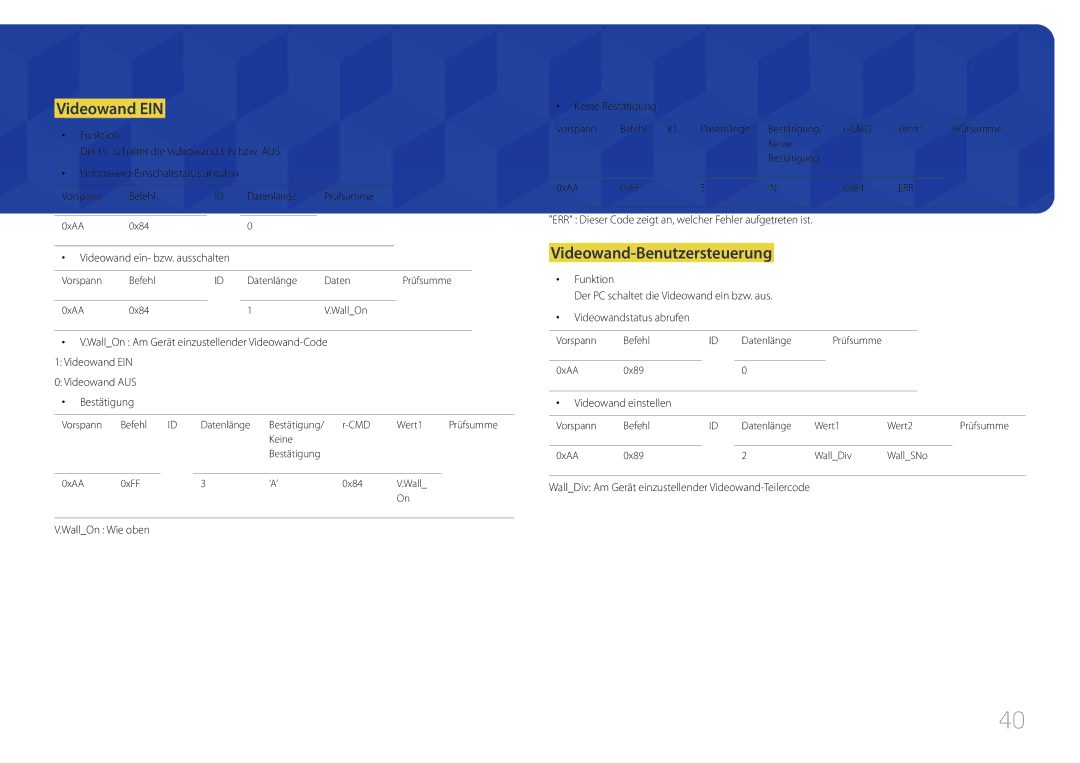 Samsung LH75MECPLGC/EN manual Videowand EIN, Videowand-Benutzersteuerung 