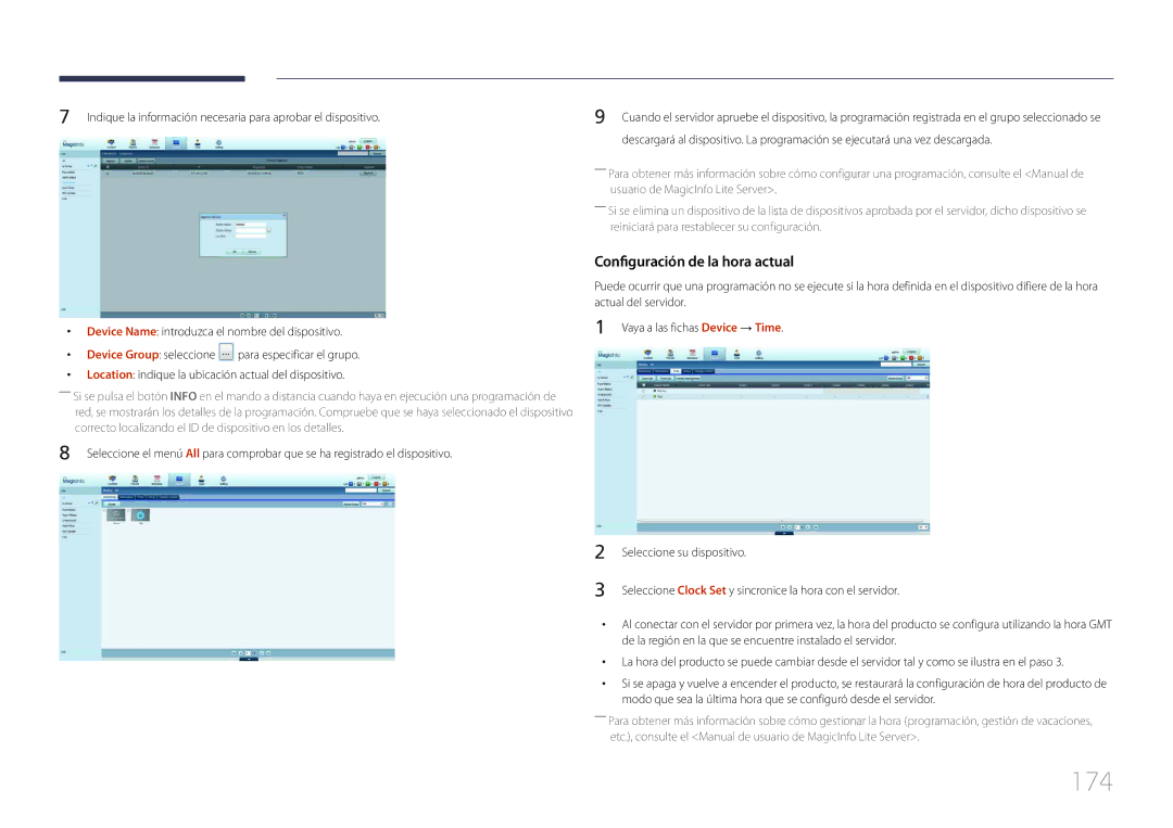 Samsung LH75MECPLGC/EN manual 174, Device Name introduzca el nombre del dispositivo, Device Group seleccione 