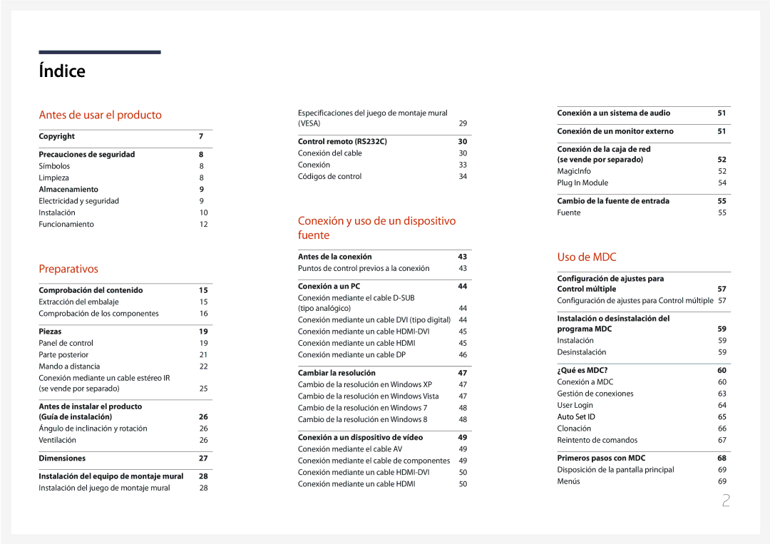 Samsung LH75MECPLGC/EN manual Índice 