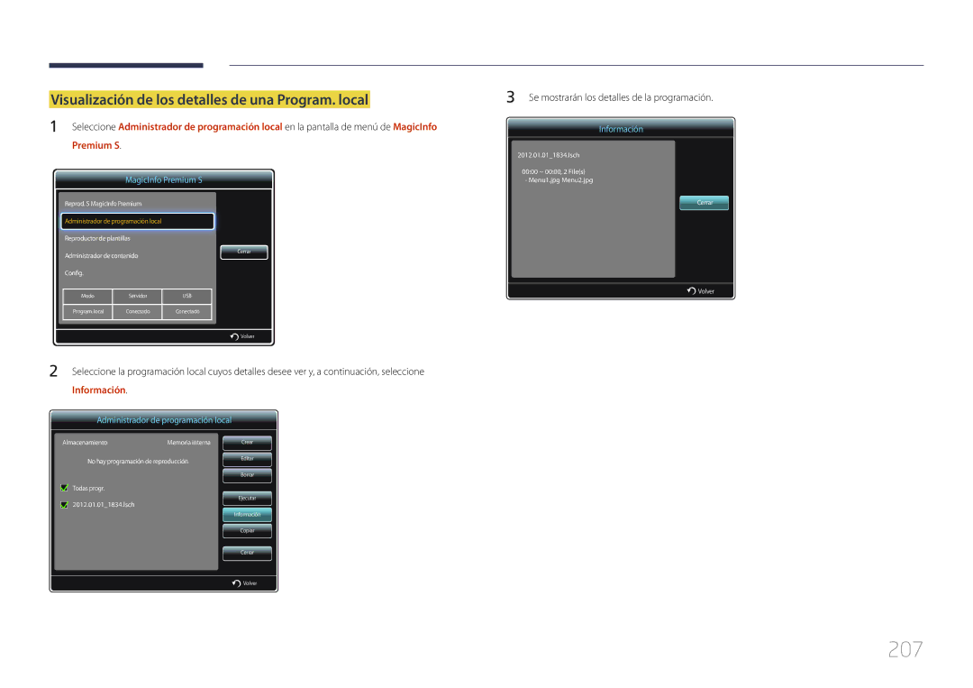 Samsung LH75MECPLGC/EN manual 207, Visualización de los detalles de una Program. local 