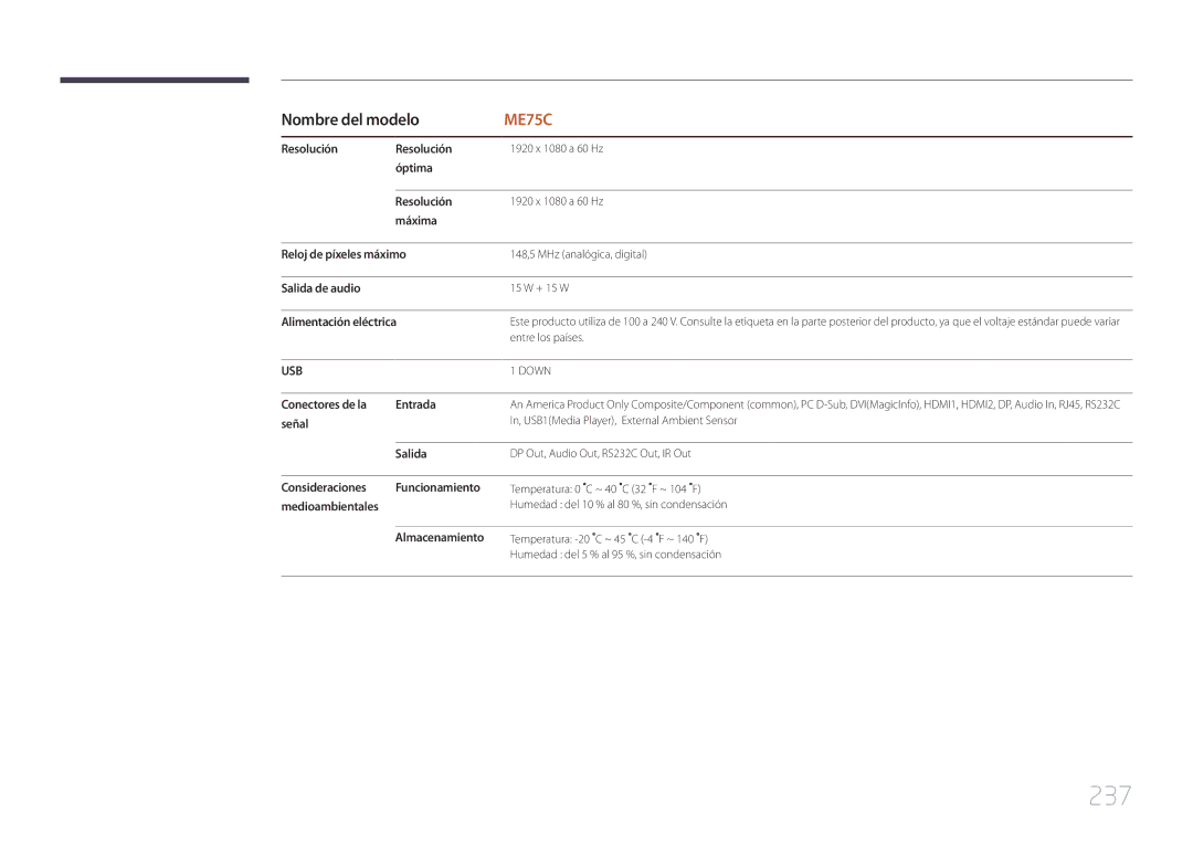 Samsung LH75MECPLGC/EN manual 237 