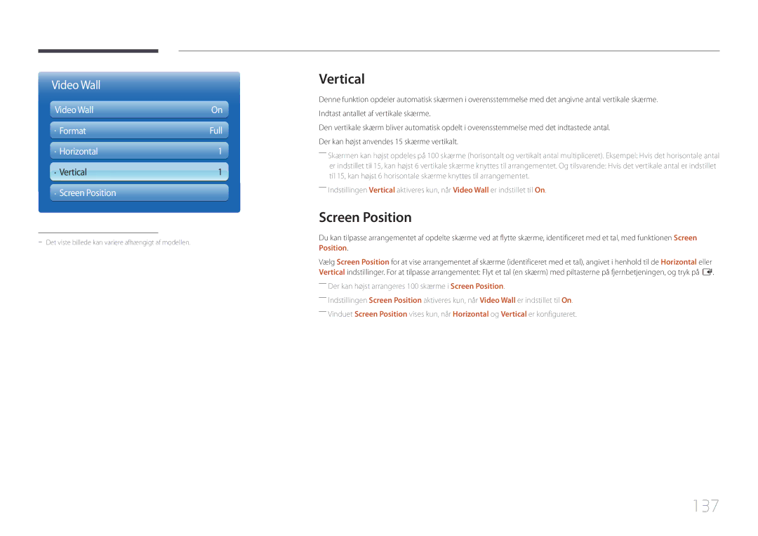 Samsung LH75MECPLGC/EN manual 137, Vertical, Screen Position 