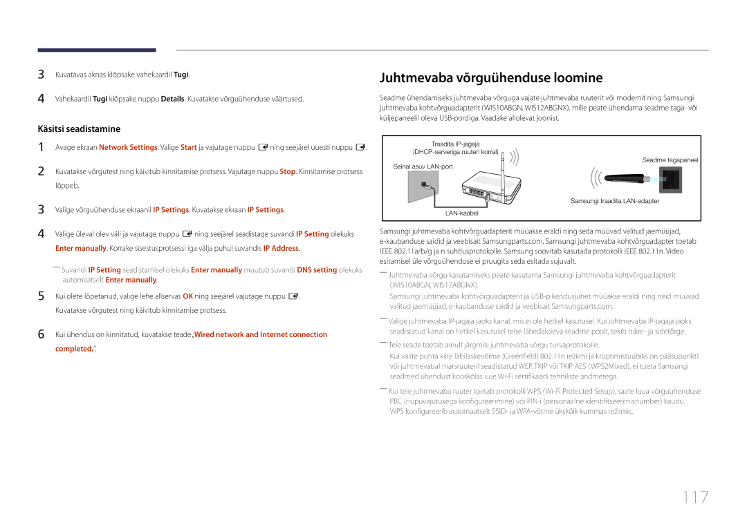 Samsung LH75MECPLGC/EN manual 117, Juhtmevaba võrguühenduse loomine, Completed 