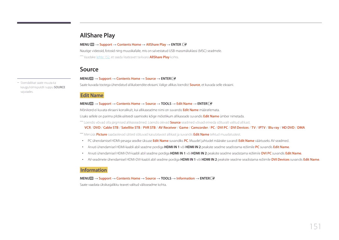 Samsung LH75MECPLGC/EN manual 151, AllShare Play, Edit Name, Information 