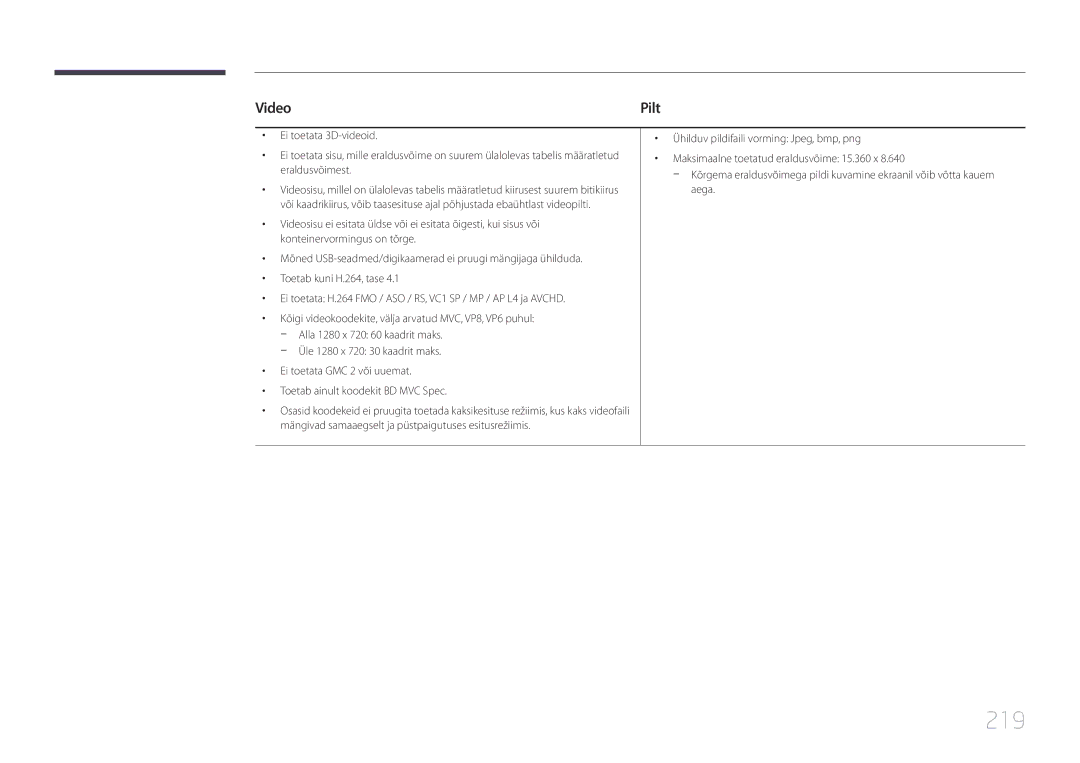 Samsung LH75MECPLGC/EN manual 219, Video 