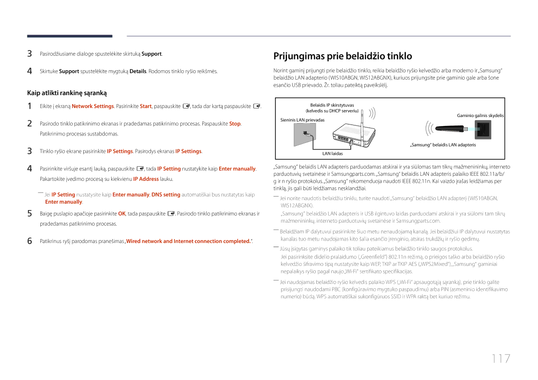 Samsung LH75MECPLGC/EN 117, Prijungimas prie belaidžio tinklo, Enter manually 