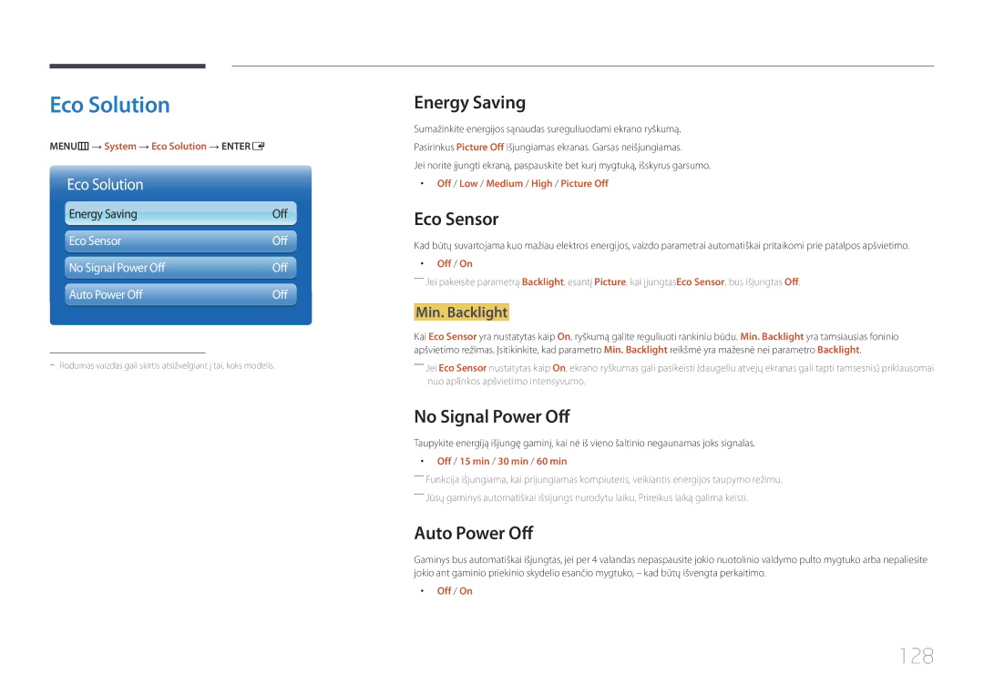 Samsung LH75MECPLGC/EN manual Eco Solution, 128 