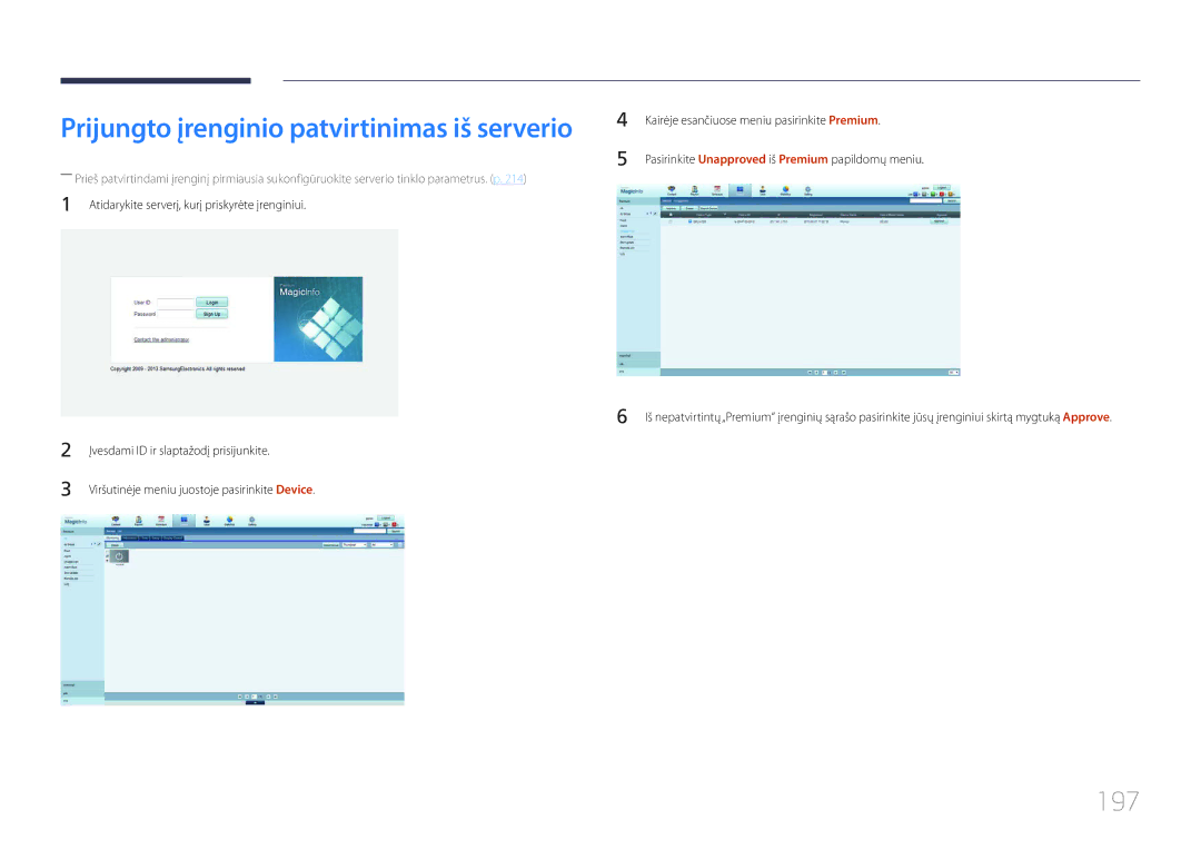 Samsung LH75MECPLGC/EN manual Prijungto įrenginio patvirtinimas iš serverio, 197 
