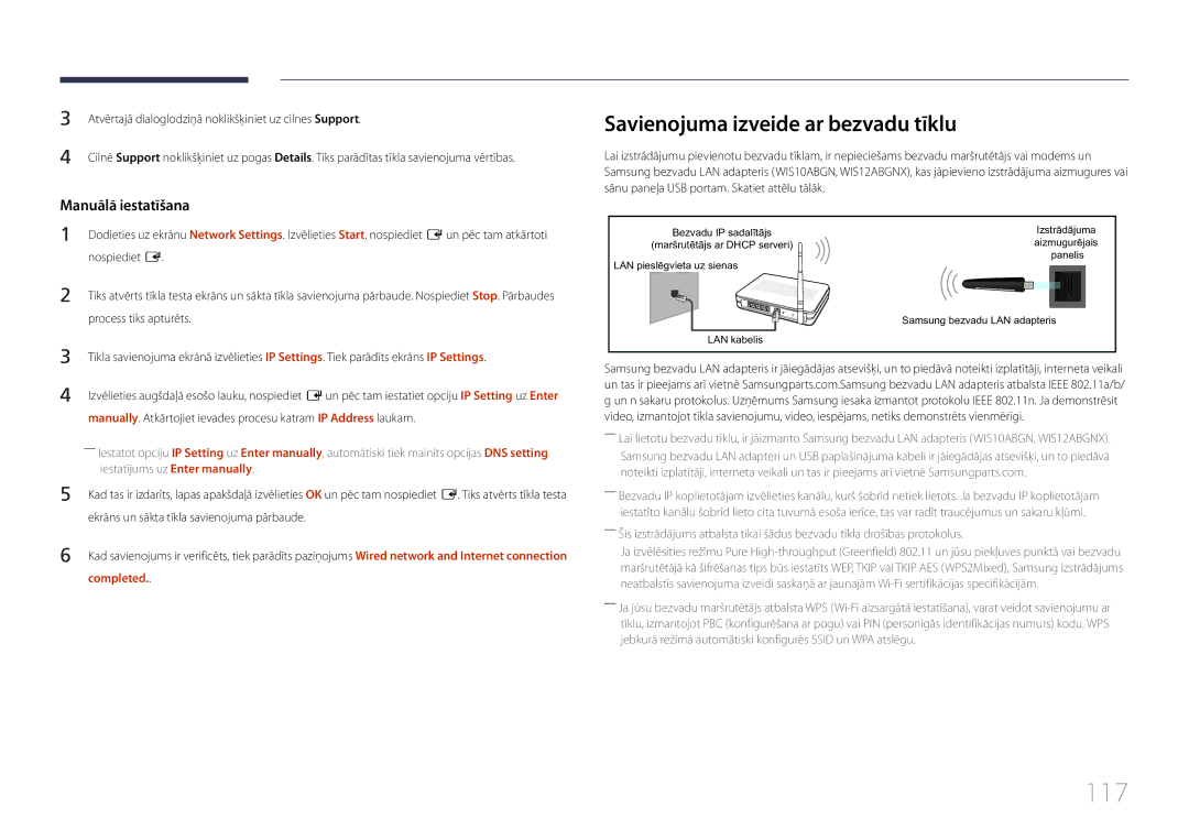 Samsung LH75MECPLGC/EN manual 117, Savienojuma izveide ar bezvadu tīklu, Completed 