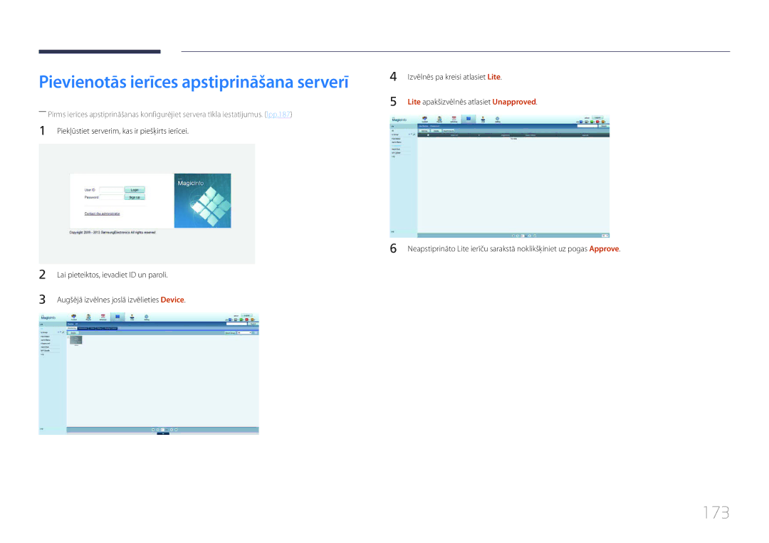 Samsung LH75MECPLGC/EN manual Pievienotās ierīces apstiprināšana serverī, 173 