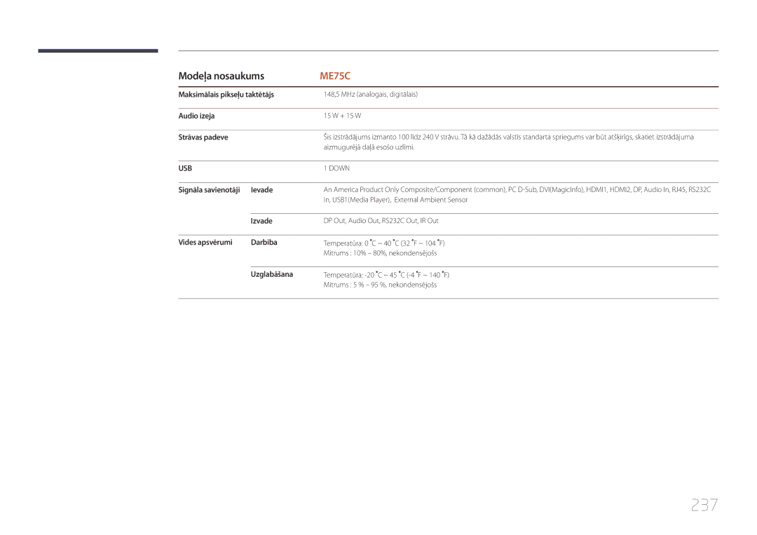 Samsung LH75MECPLGC/EN manual 237 