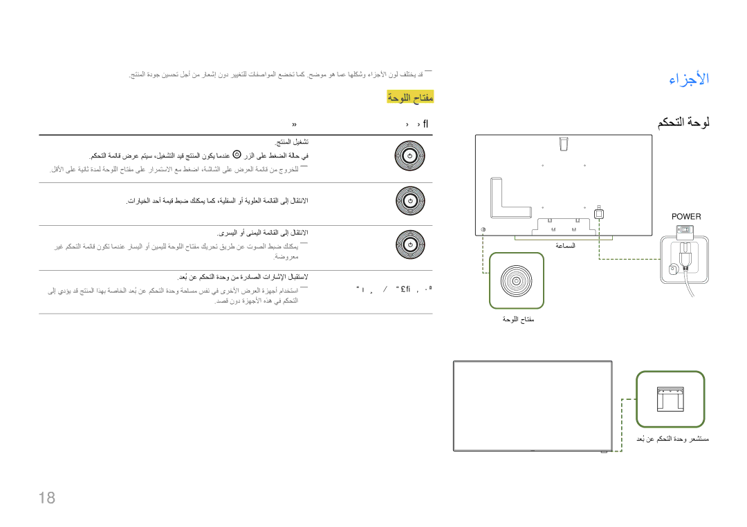 Samsung LH75MECPLGC/UE, LH75MECPLGC/NG manual ءازجلأا, مكحتلا ةحول, ةحوللا حاتفم, فصولارارزلأا 