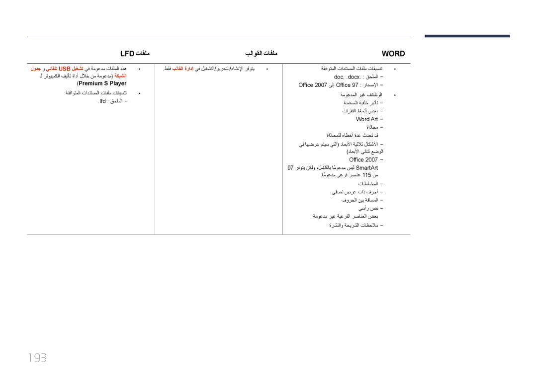 Samsung LH75MECPLGC/NG, LH75MECPLGC/UE manual 193, Lfd تافلم بلاوقلا تافلم, Premium S Player 