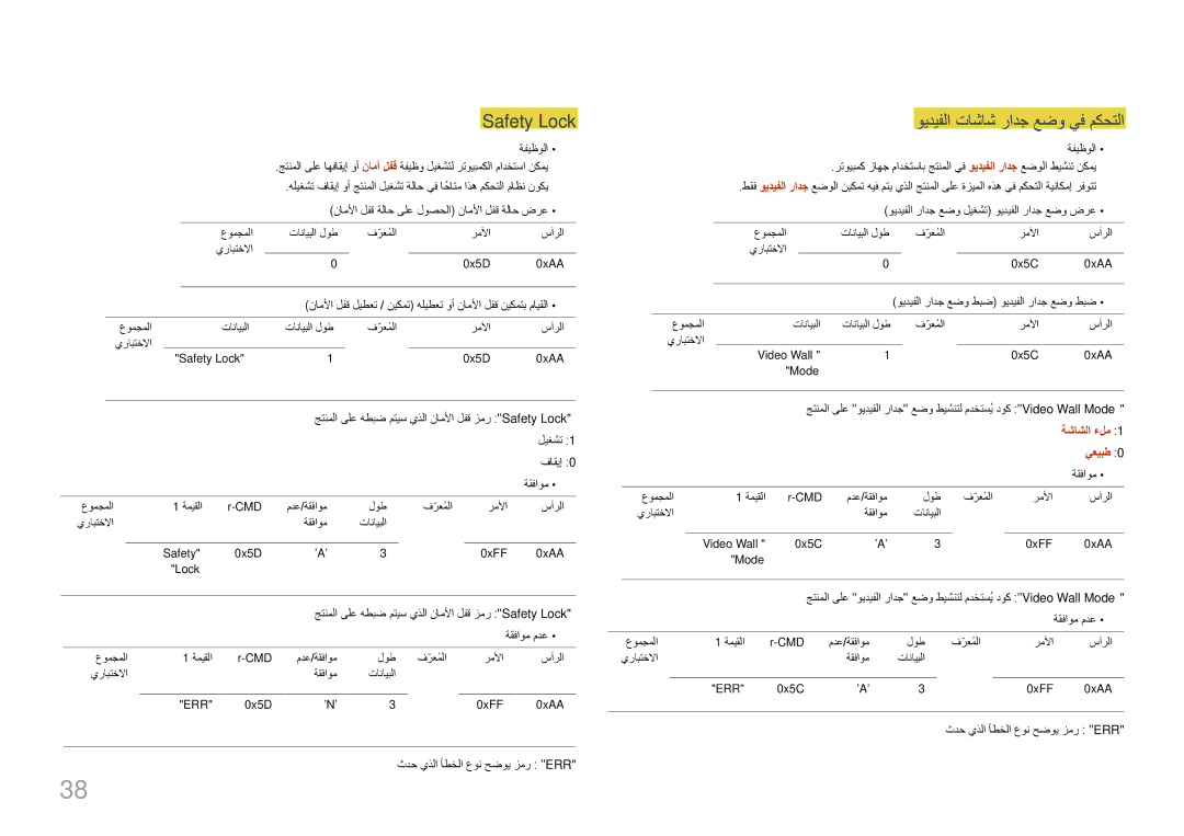 Samsung LH75MECPLGC/UE, LH75MECPLGC/NG manual Safety Lock, ويديفلا تاشاش رادج عضو يف مكحتلا, ةشاشلا ءلم, يعيبط 