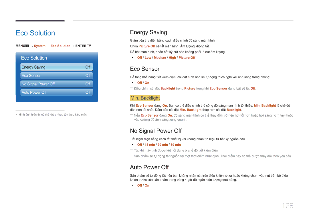 Samsung LH75MECPLGC/XY manual Eco Solution, 128 