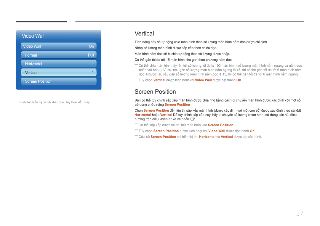 Samsung LH75MECPLGC/XY manual 137, Vertical, Screen Position 