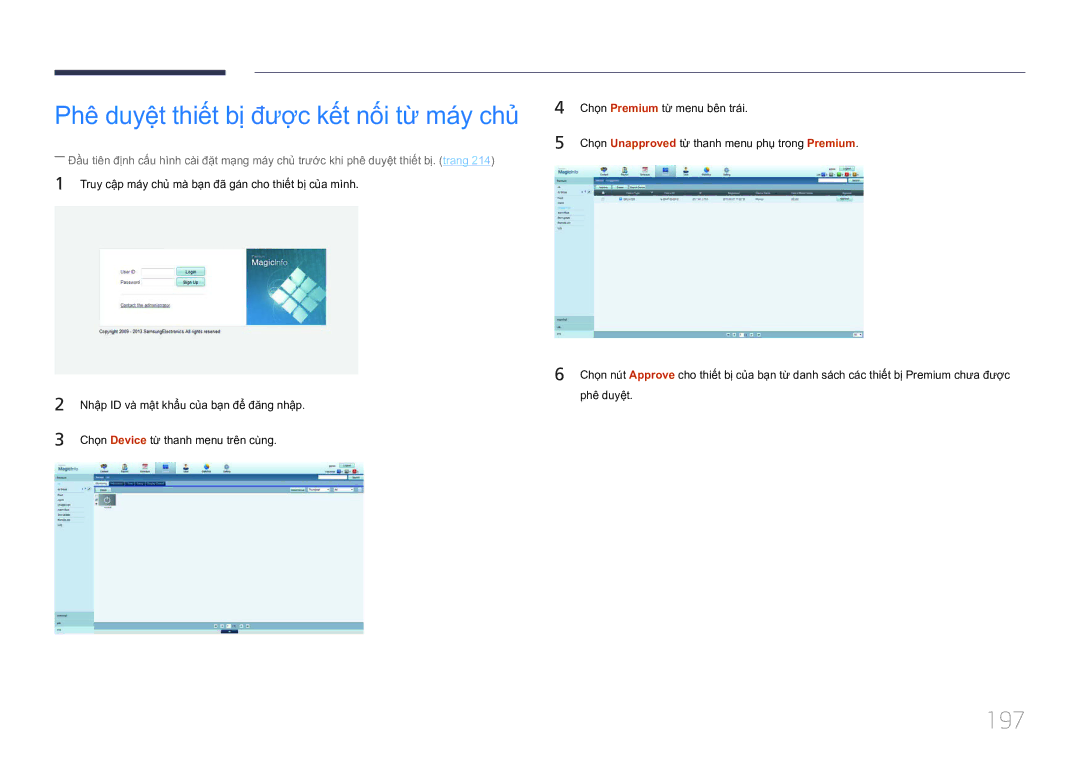 Samsung LH75MECPLGC/XY manual Phê duyệt thiết bị được kết nối từ máy chủ, 197 