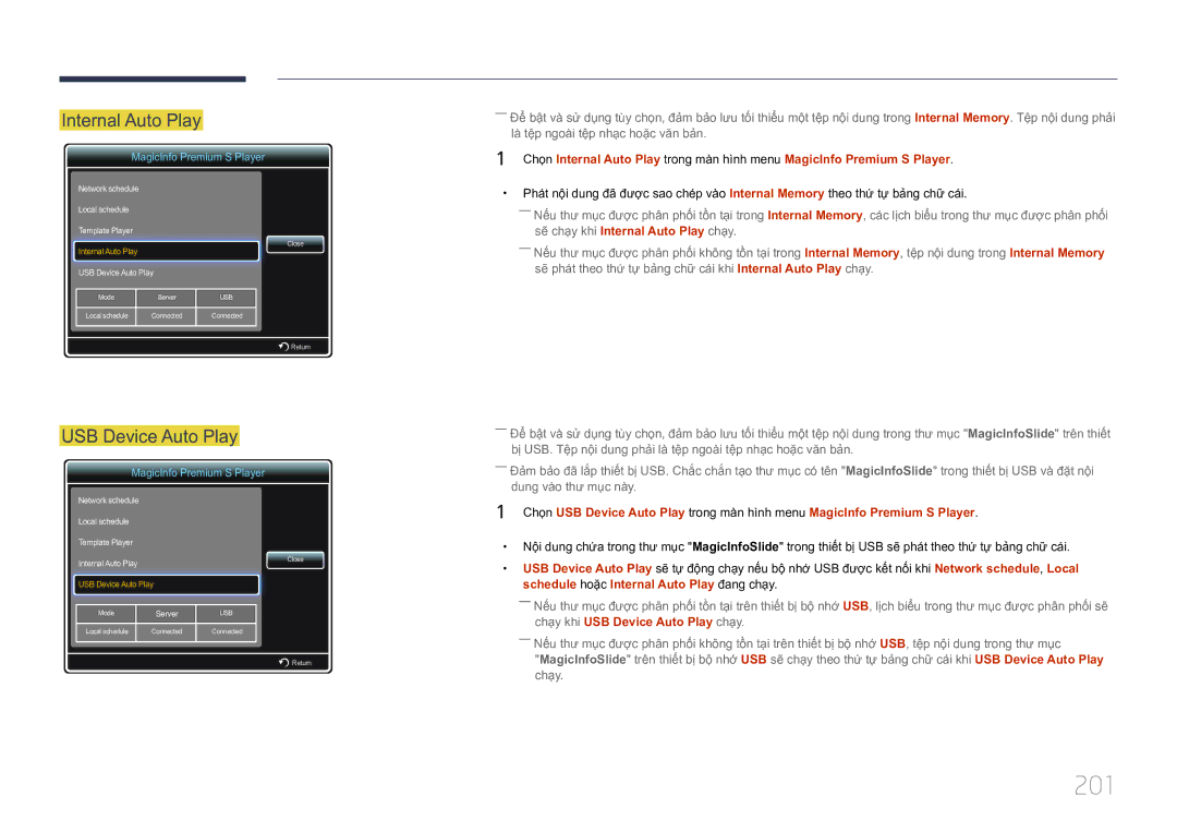 Samsung LH75MECPLGC/XY manual 201, Internal Auto Play 