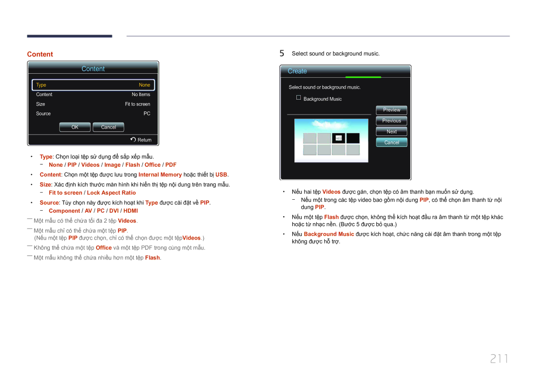 Samsung LH75MECPLGC/XY manual 211, Fit to screen / Lock Aspect Ratio, Component / AV / PC / DVI / Hdmi 