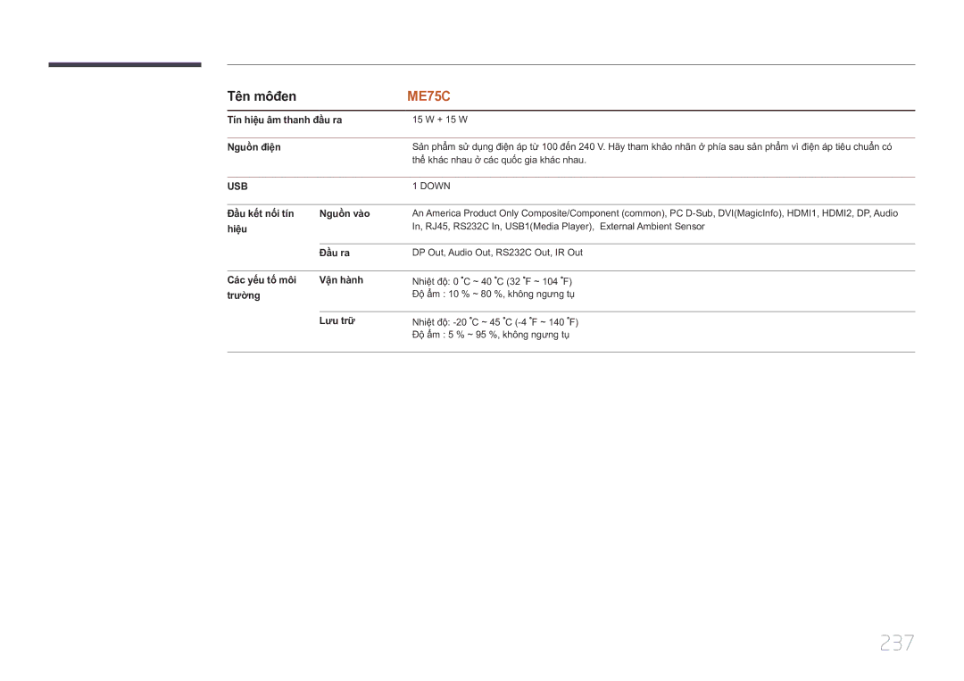 Samsung LH75MECPLGC/XY manual 237 