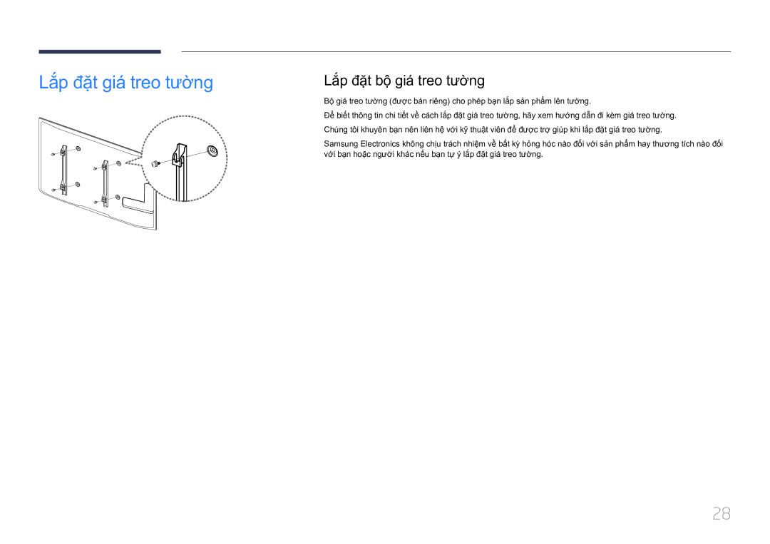 Samsung LH75MECPLGC/XY manual Lắp đặt giá treo tường, Lắp đặt bộ giá treo tường 