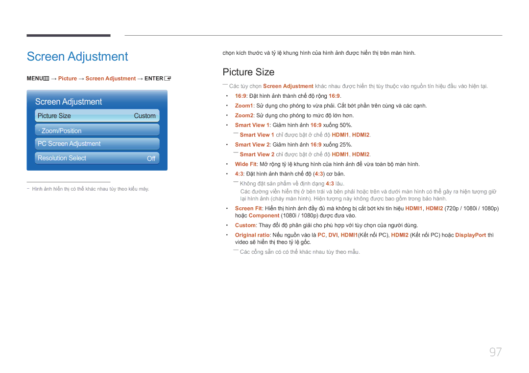 Samsung LH75MECPLGC/XY manual Picture Size, MENUm → Picture → Screen Adjustment → Entere 