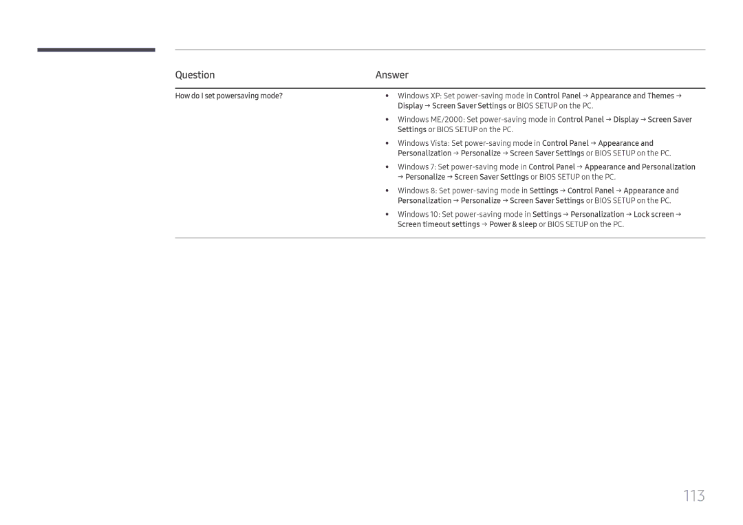 Samsung LH75OHFPLBC/XY, LH75OHFPLBC/EN manual 113, Question, How do I set powersaving mode? 