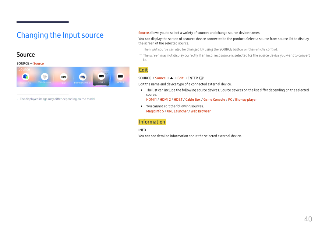 Samsung LH75OHFPLBC/EN, LH75OHFPLBC/XY manual Source, Edit, Information 