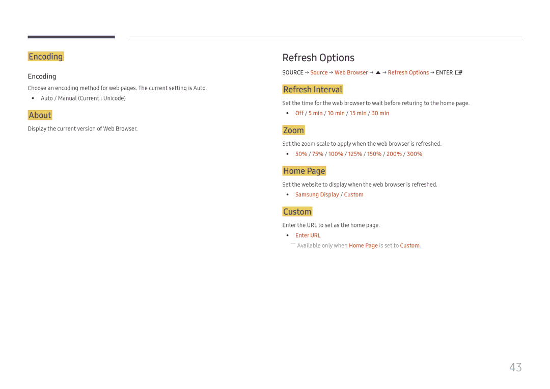 Samsung LH75OHFPLBC/XY, LH75OHFPLBC/EN manual Refresh Options 