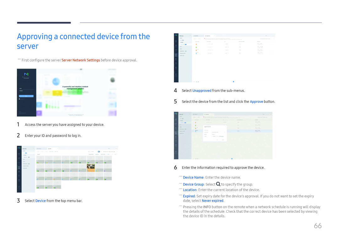 Samsung LH75OHFPLBC/EN, LH75OHFPLBC/XY Approving a connected device from the server, Enter your ID and password to log 