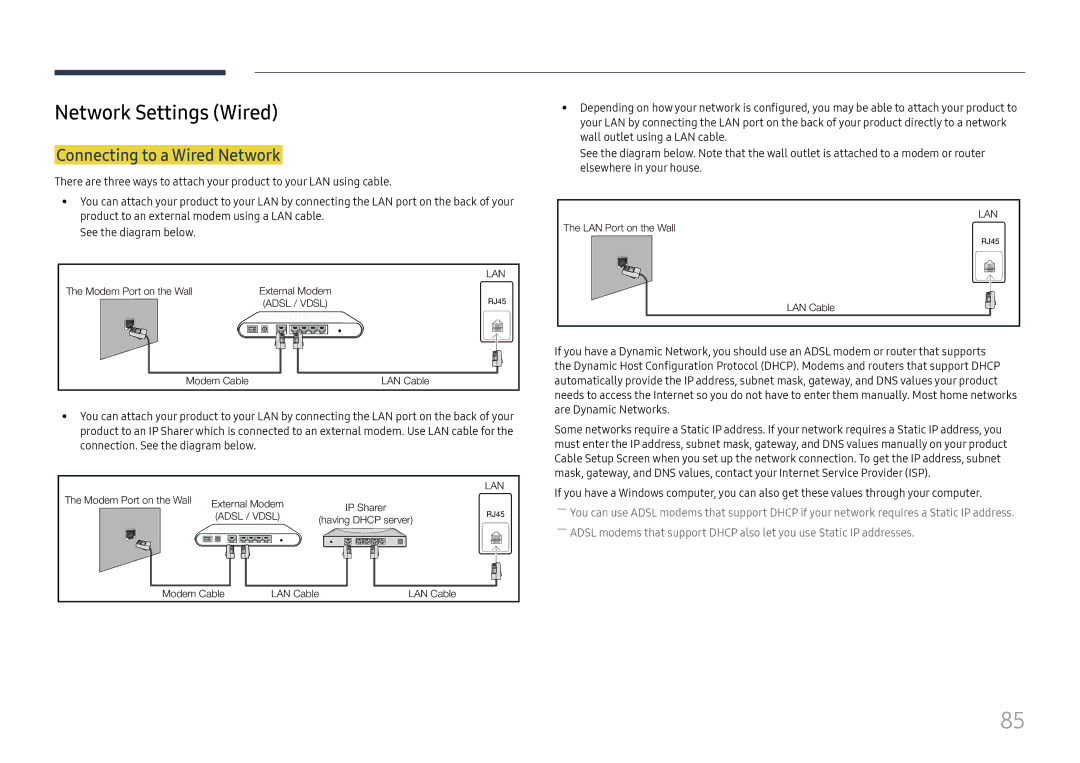 Samsung LH75OHFPLBC/XY, LH75OHFPLBC/EN manual Network Settings Wired, Connecting to a Wired Network 