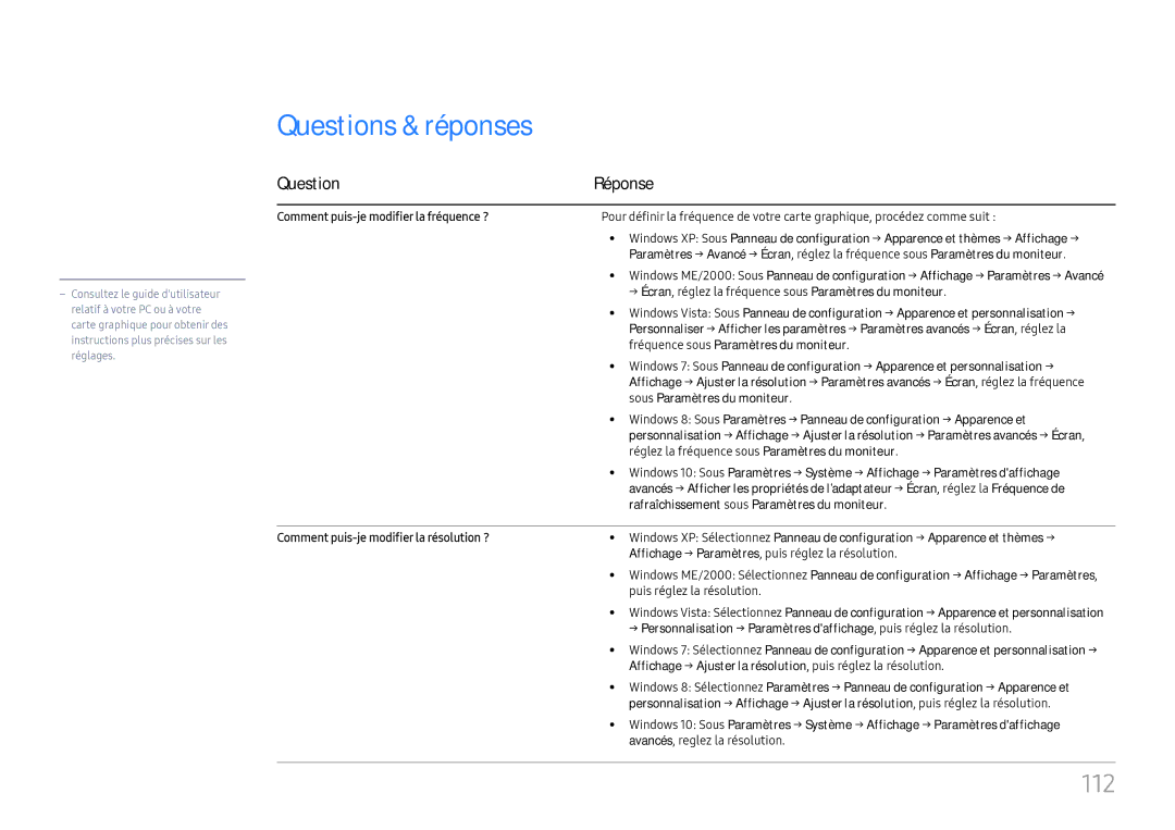 Samsung LH75OHFPLBC/EN manual Questions & réponses, 112, Question Réponse 