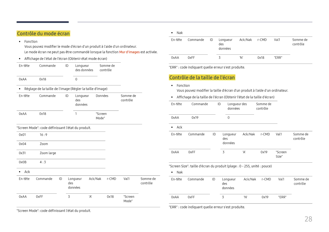 Samsung LH75OHFPLBC/EN manual Contrôle du mode écran, Contrôle de la taille de lécran 