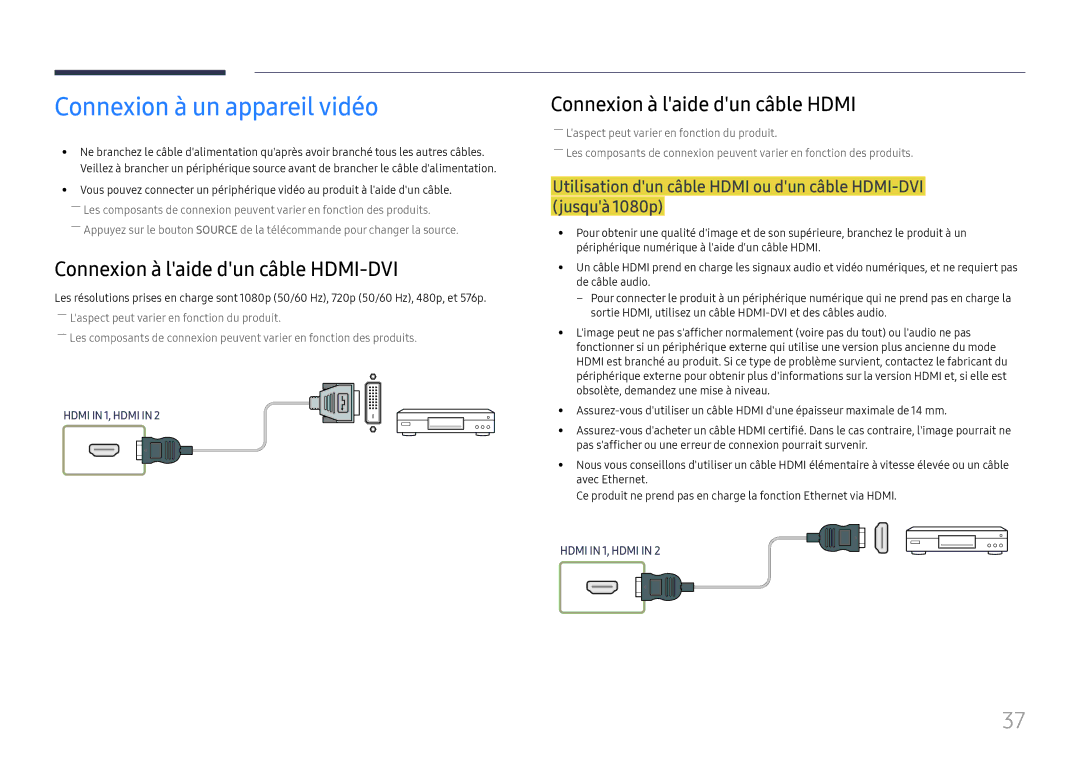 Samsung LH75OHFPLBC/EN manual Connexion à un appareil vidéo, Connexion à laide dun câble HDMI-DVI 