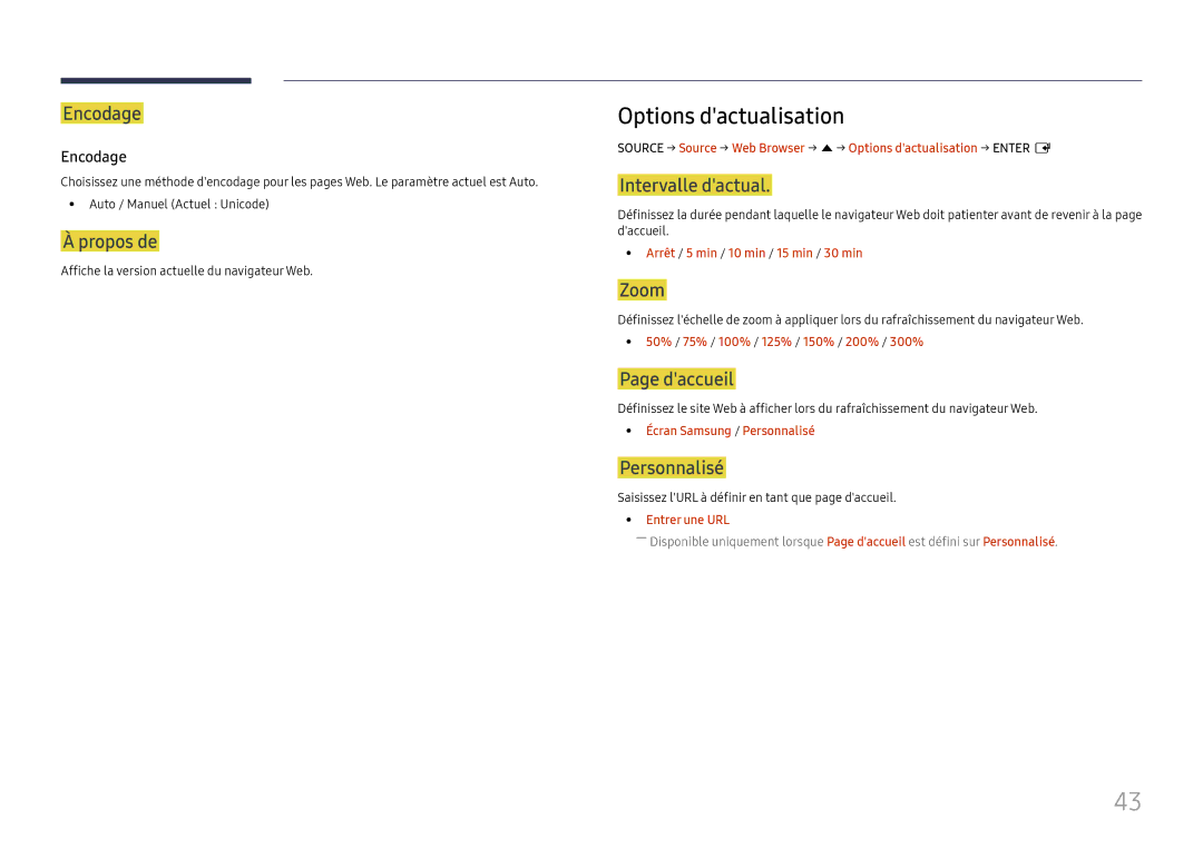 Samsung LH75OHFPLBC/EN manual Options dactualisation 