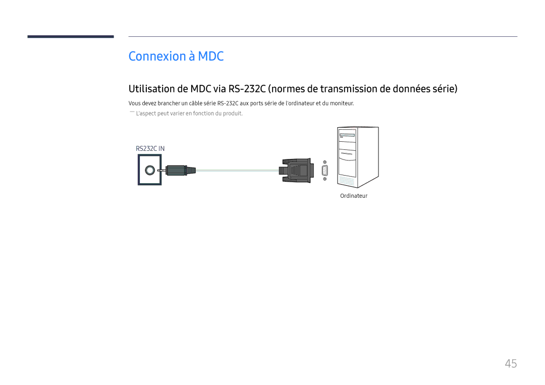 Samsung LH75OHFPLBC/EN manual Connexion à MDC 