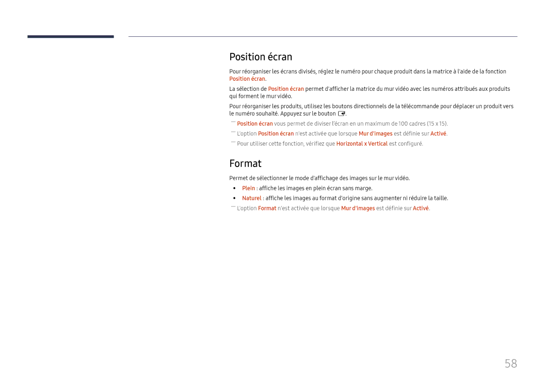 Samsung LH75OHFPLBC/EN manual Position écran, Format 
