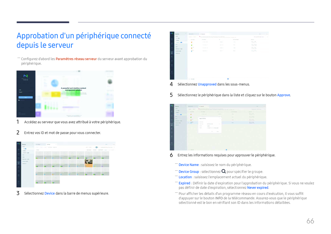 Samsung LH75OHFPLBC/EN manual Approbation dun périphérique connecté depuis le serveur 