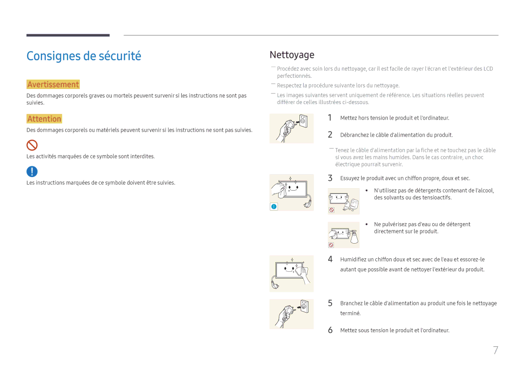 Samsung LH75OHFPLBC/EN manual Consignes de sécurité, Nettoyage, Mettez hors tension le produit et lordinateur 